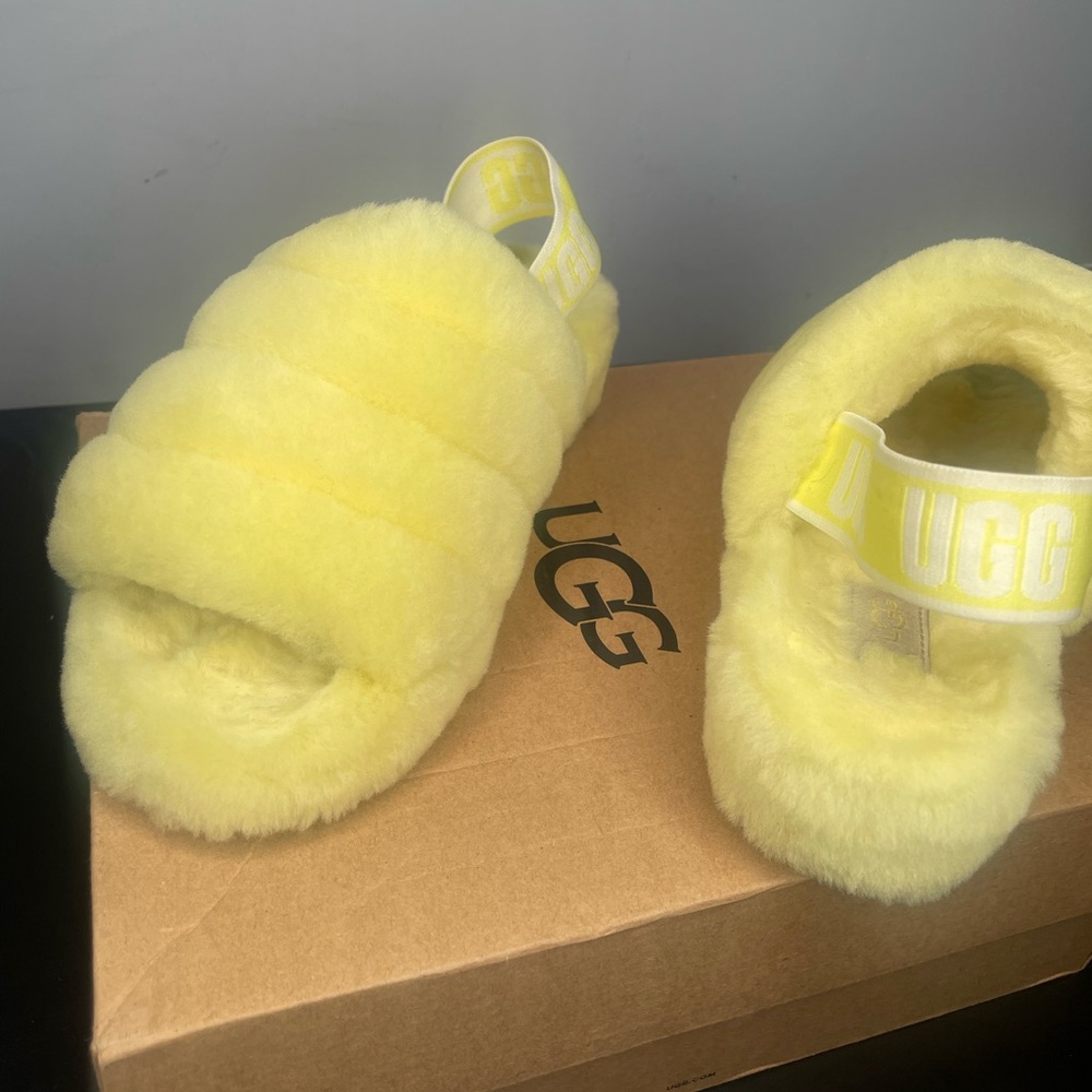 Yellow UGG Fluffy Slippers - Picture 3 of 3